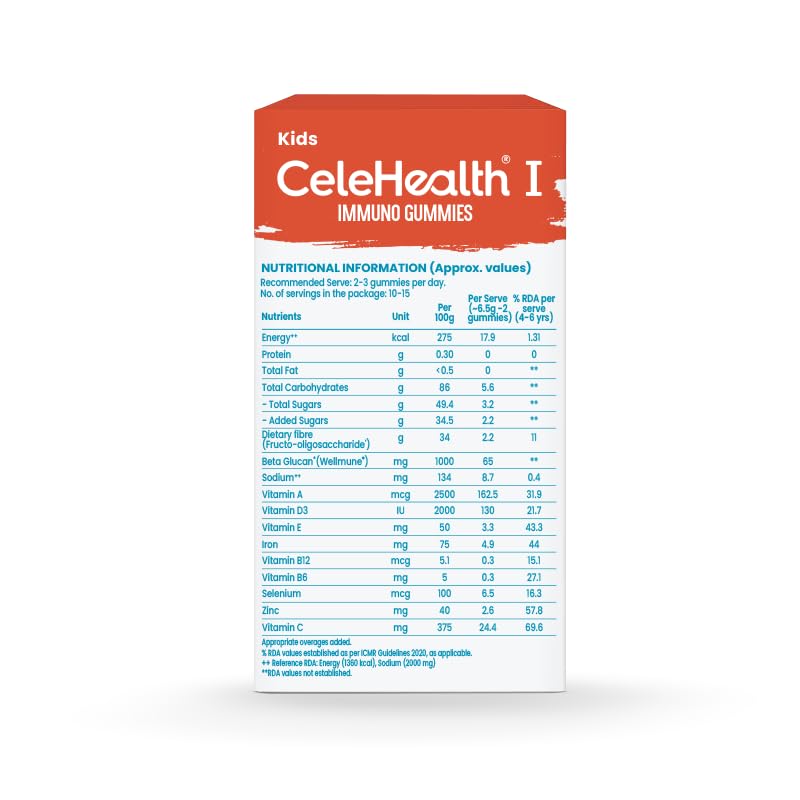 Dr. Reddy's Kids CeleHealth I Immunity Gummies with clinically proven wellmune, Vitamin C & Zinc for Kids (4-12 Years) | Pink Guava Flavour | 30 Gummies - Pack of 1