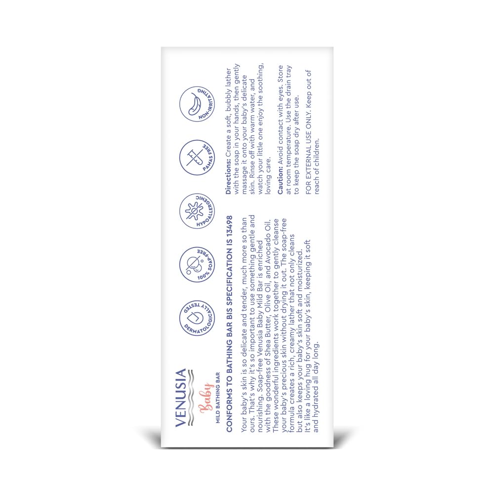 Venusia Baby Mild Bathing Bar | Soap-Free pH Balanced Baby Cleanser | 75 g