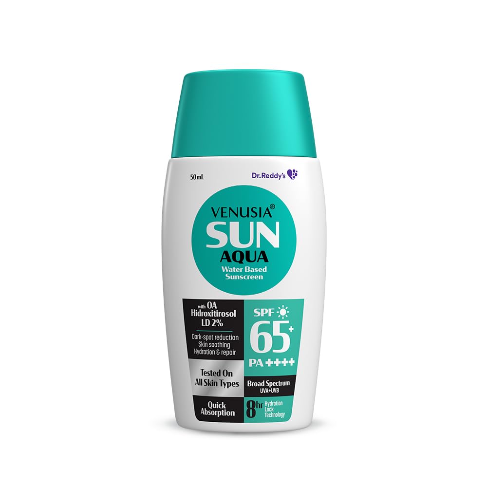 Venusia Aqua Sunscreen SPF 65 | Water-Based Sun Protection for Oily Skin | 50 g