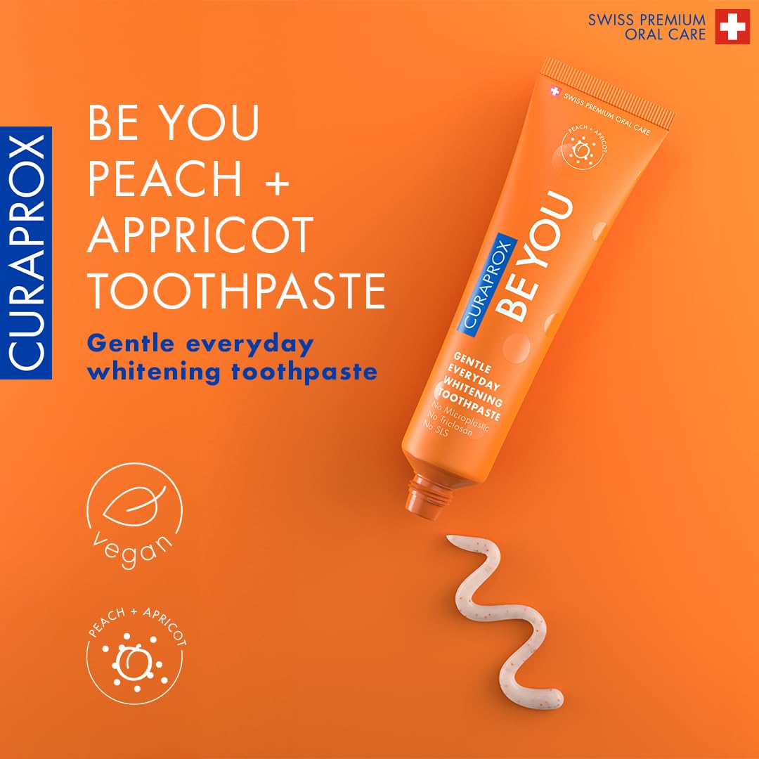 Curaprox BeYou Toothpaste 60ml - Gentle Everyday Whitening Toothpaste - SLS Free Microplastic Free Triclosan Free Fluoride Toothpaste (Orange)