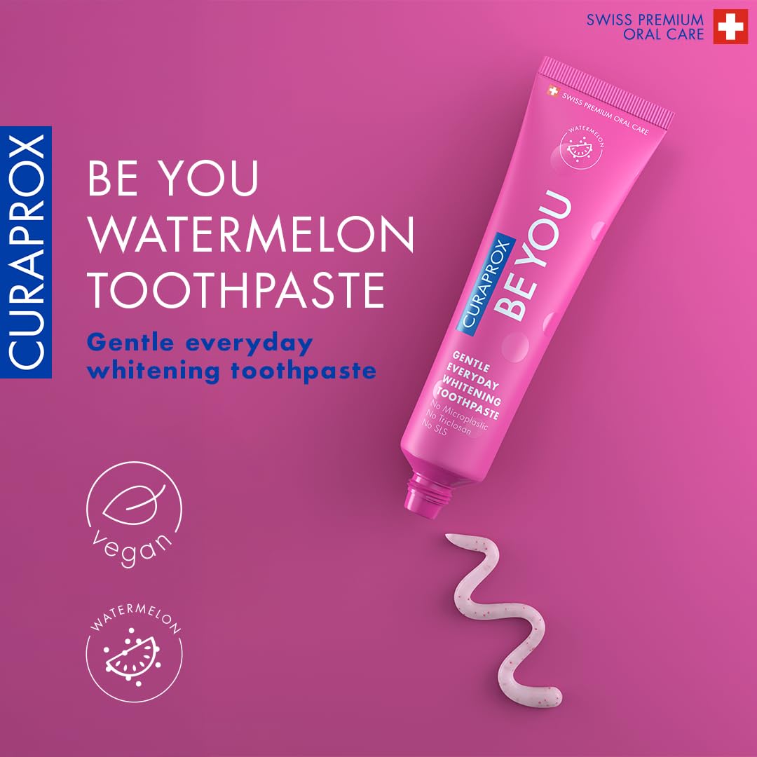 Curaprox BeYou Toothpaste 60ml - Gentle Everyday Whitening Toothpaste - SLS Free Microplastic Free Triclosan Free Fluoride Toothpaste (Pink)