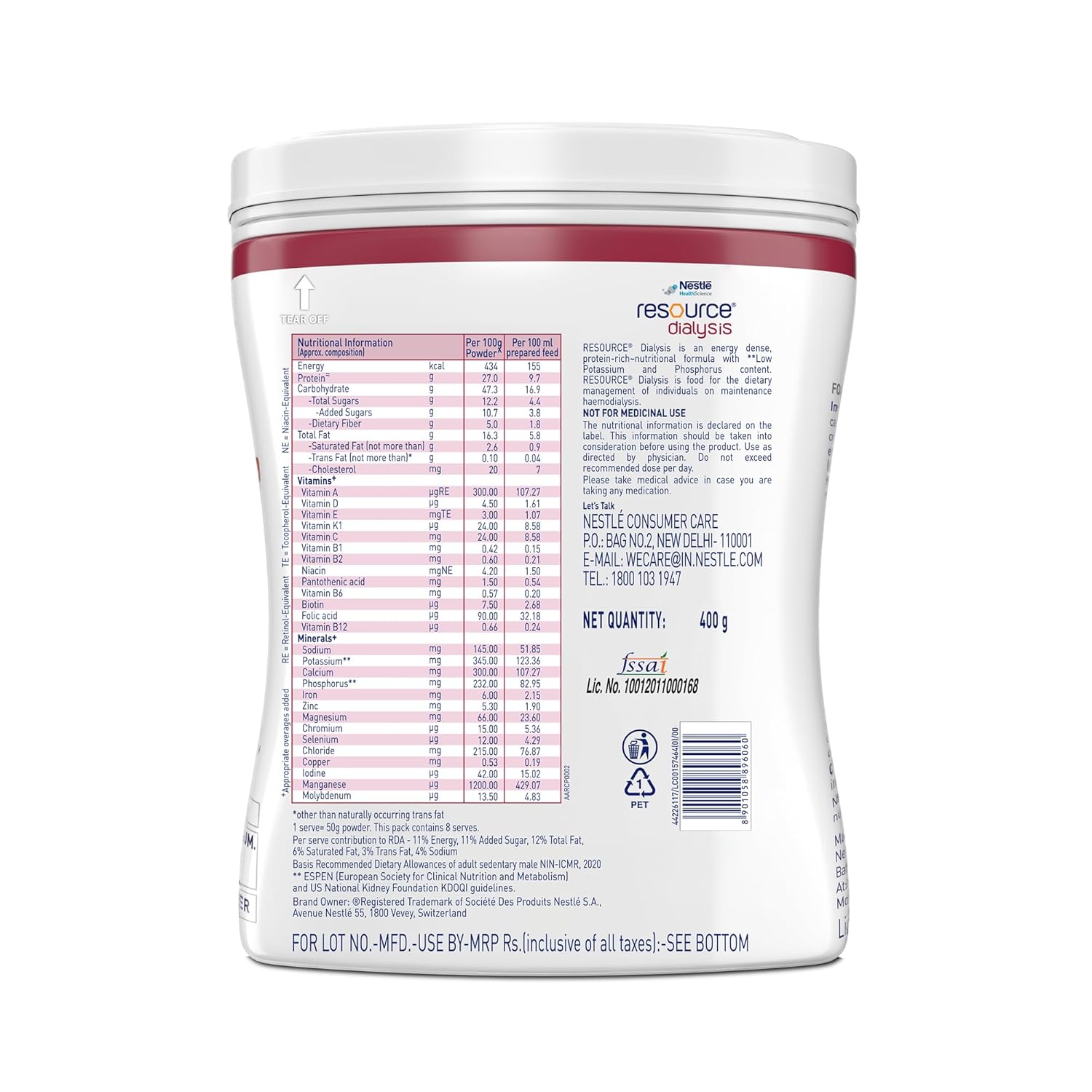 RESOURCE Dialysis Food For Dietary Management Vanilla Flavour 400g Pet Jar