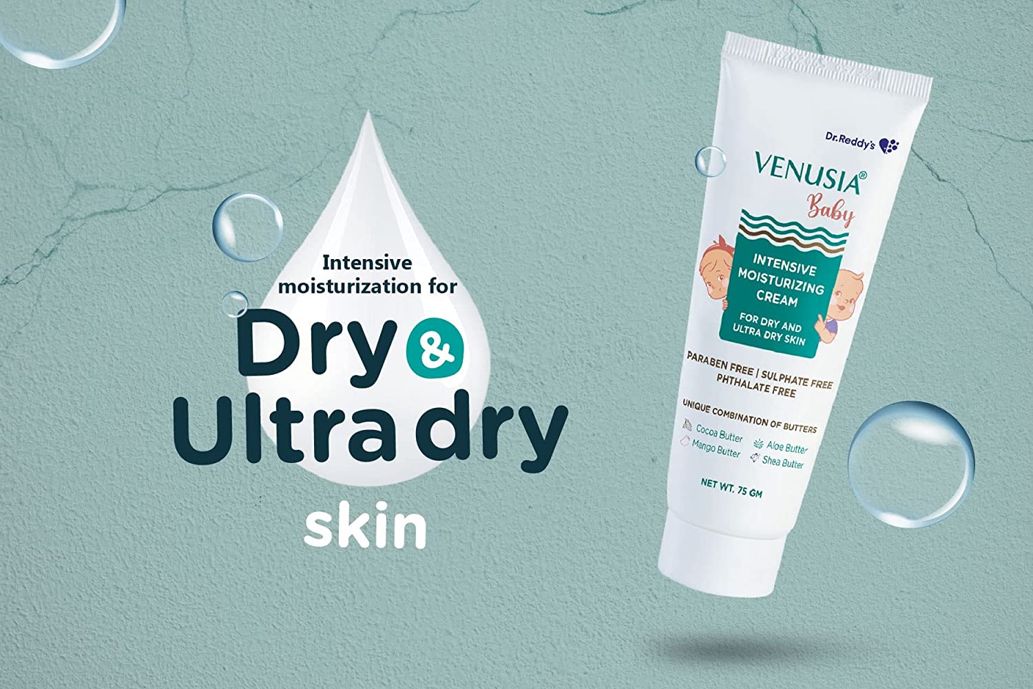 Venusia Baby Intensive Moisturising Cream | Dry & Ultra-Dry Baby Skin Care | 75 g