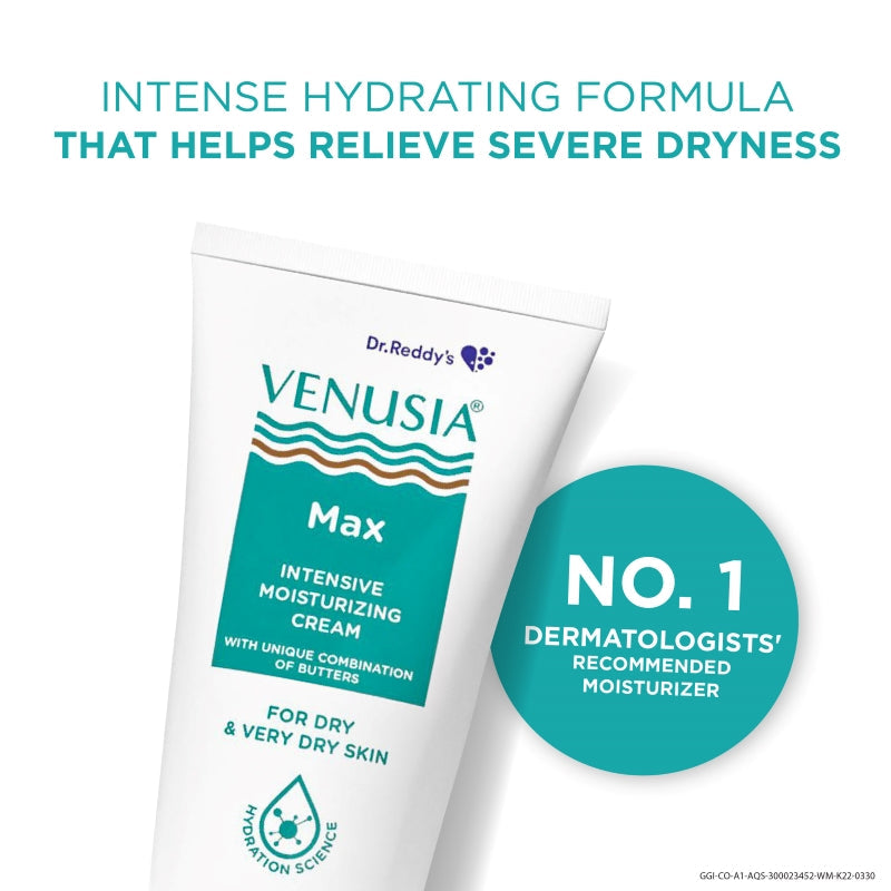 Dr. Reddy's Venusia Max Intensive Moisturizing Cream For Dry Skin To Very Dry Skin, Contains Shea, Mango, Aloe & Cocoa Butter, Paraben Free & Non Irritant formula,  Dermat Recommended I 150g