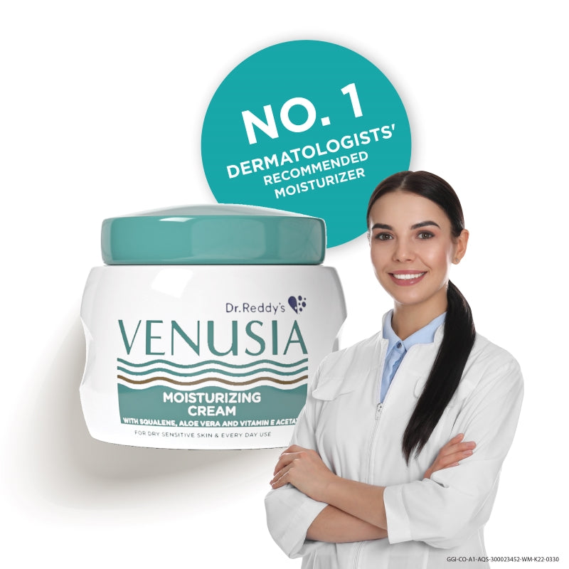 Dr. Reddy's Venusia Moisturizing Cream with Vitamin E & Aloe Vera, 100g and Venusia Moisturizing Bathing Bar, Syndet Bar, 75g for Dry Skin, Repairs Dry Skin, Soft and Smooth Skin (Combo)